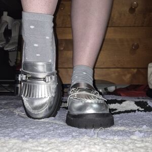 Silver Fringe Lug Sole Loafers US Women's Size 8.5